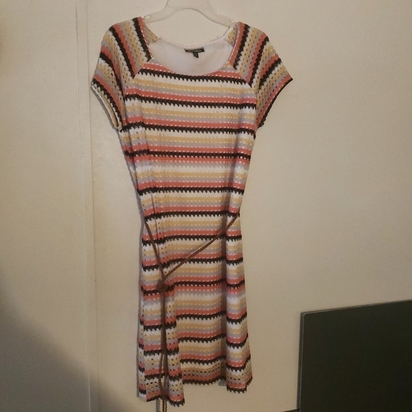 💕5 For $20 Allison Brittney Striped Short Sleeve Dress With Belt Size L - Picture 1 of 11